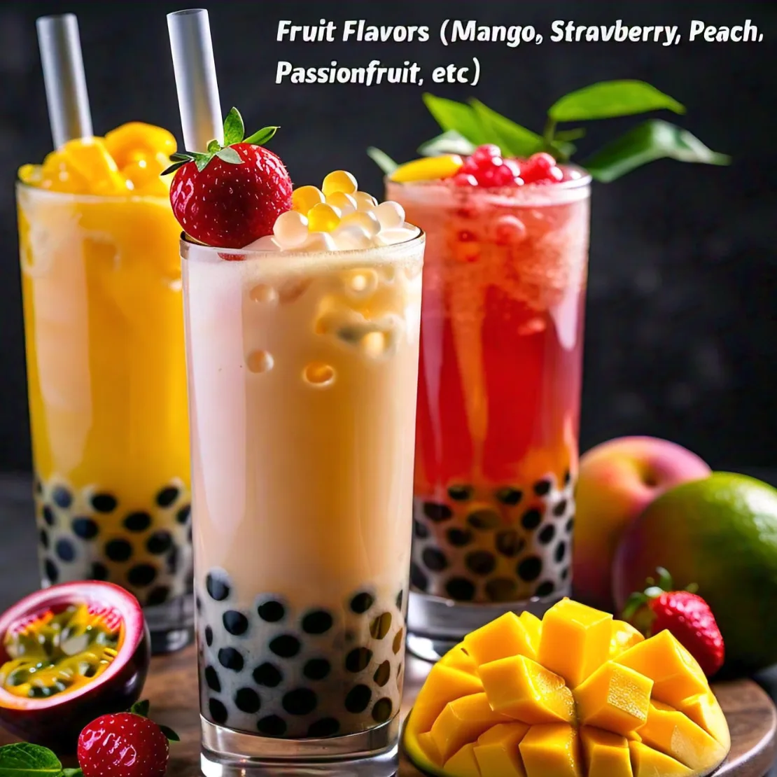 Bubble Tea: The Ultimate Guide to Flavor, Culture, and Entrepreneurship 30 Fruit flavors (mango, strawberry, peach, passionfruit, etc.)